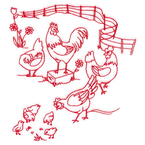 bordado redwork galiñas
