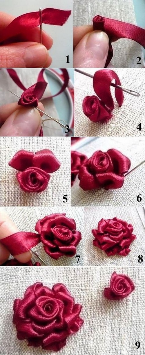 Flores bordadas a mano con cintas - Bordados a Mano