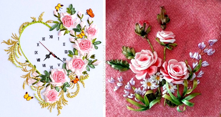 Flores bordadas a mano con cintas - Bordados a Mano