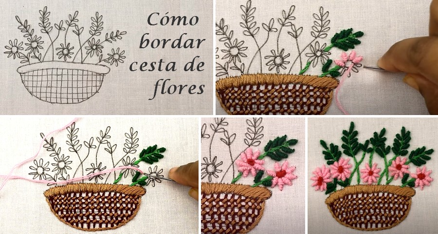 bordar una canasta de flores
