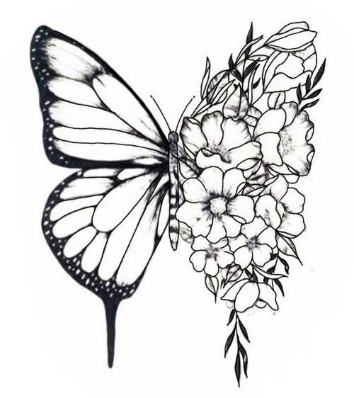 diseño bordar mariposa flores