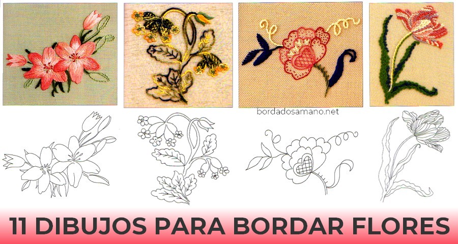 11 Dibujos para bordar flores - Bordados a Mano