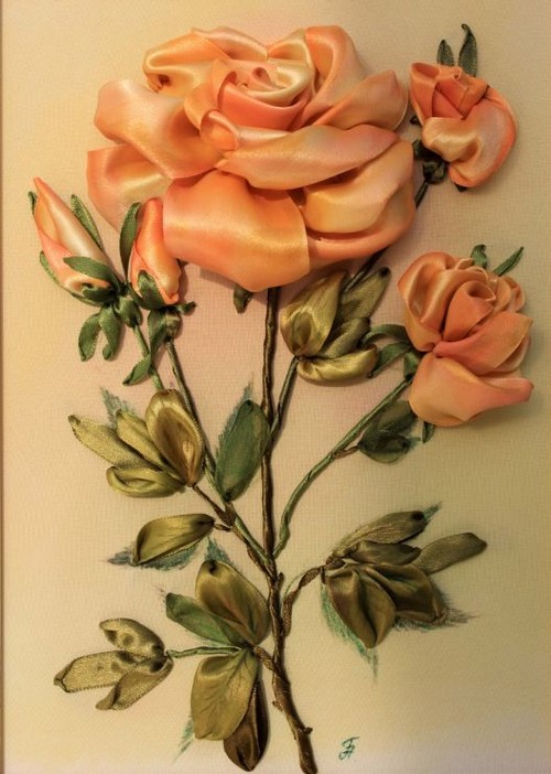 bordar una rosa con cintas naranja