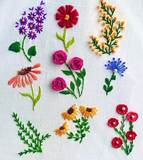 bordar diseños florales pequeños