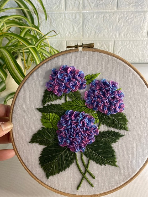 idea para bordar hortensias